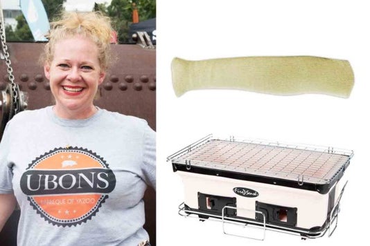 Leslie Roark Scott and the grill and sleeve.